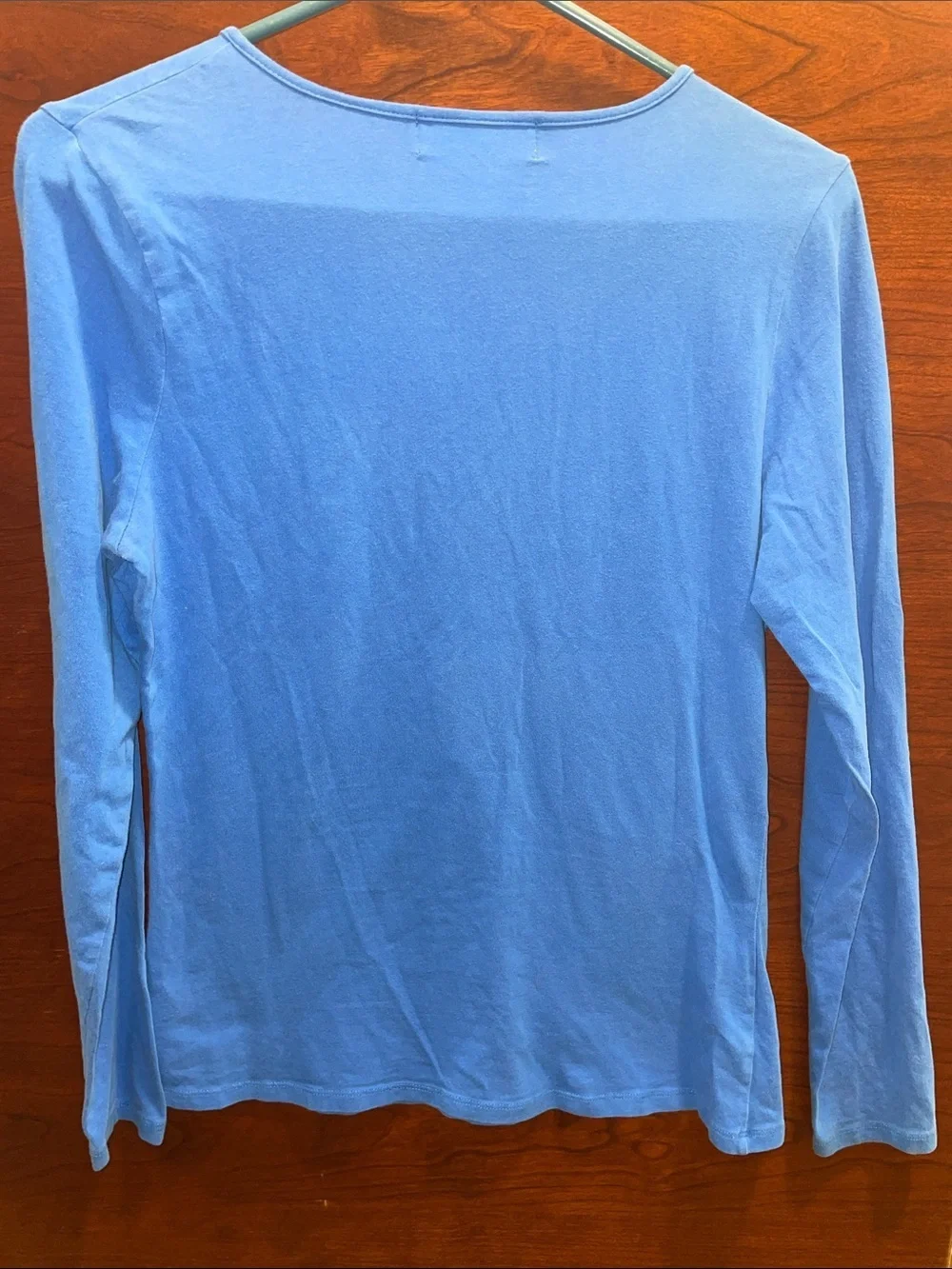 Michael Kors Light Blue Long Sleeve V-Neck Top with Zip Accent